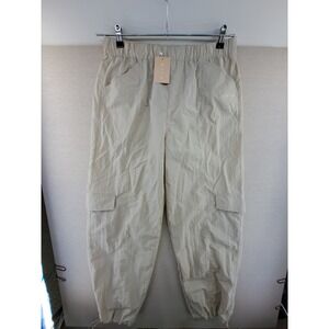 Wilo the Label Pants Womens Large Tan Parachute Fly Cargo Clay Wide Leg Nylon